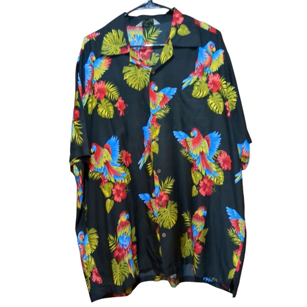 Alvish Black Hawaiian Parrot Button Up Mens Size 2XL Shirt
